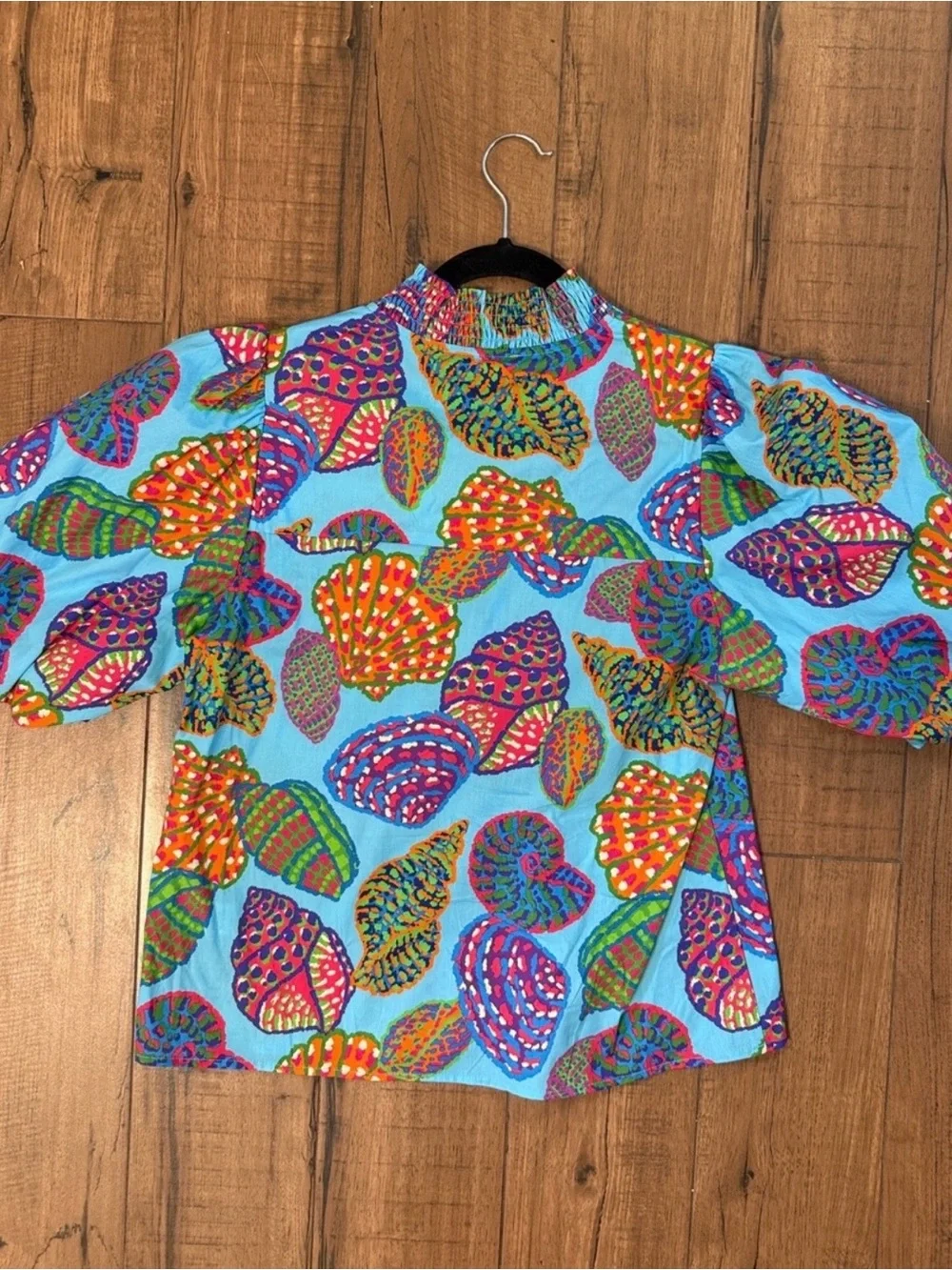 THML Turquoise Multicolor Shell-Print Blouse - Picture 2 of 4